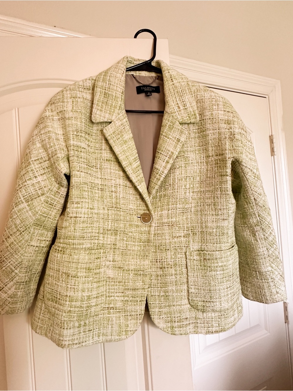 Talbots Light Green Tweed Blazer Jacket